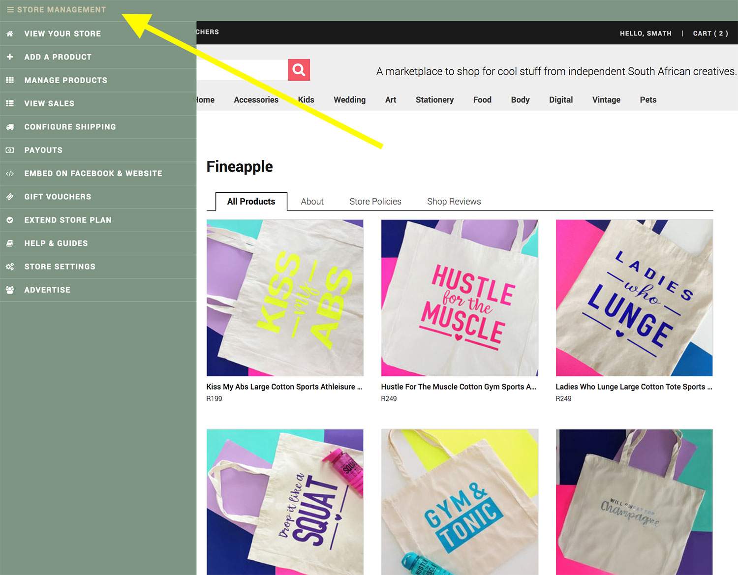 Manage Your Store - Seller Menu
