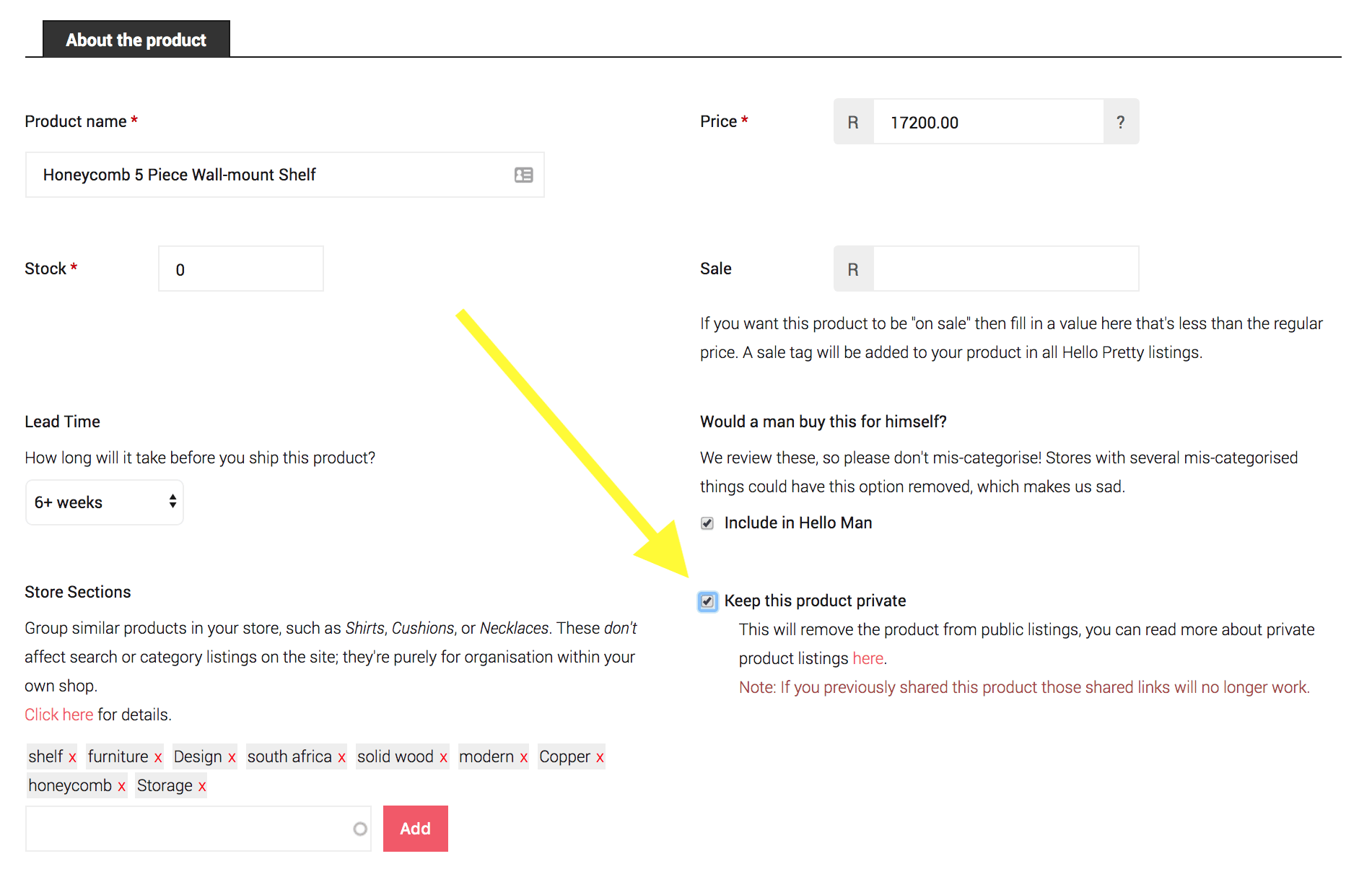 Private Products - Product Checkbox