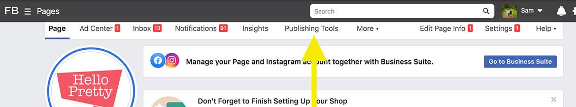 Link to Facebook Publishing Tools